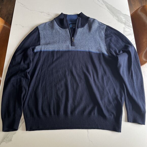 FAIRLANE Mens Navy Blue Knit Pullover Sweater Mock Neck cotton cashmere Sz L NEW - Picture 1 of 14